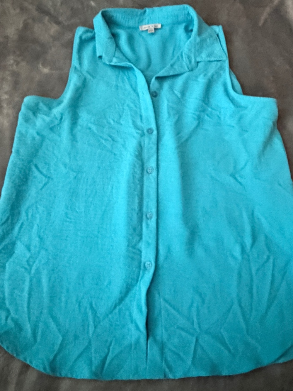 Floral & Ivy Women's Large Turquoise Sleeveless Button Down Blouse